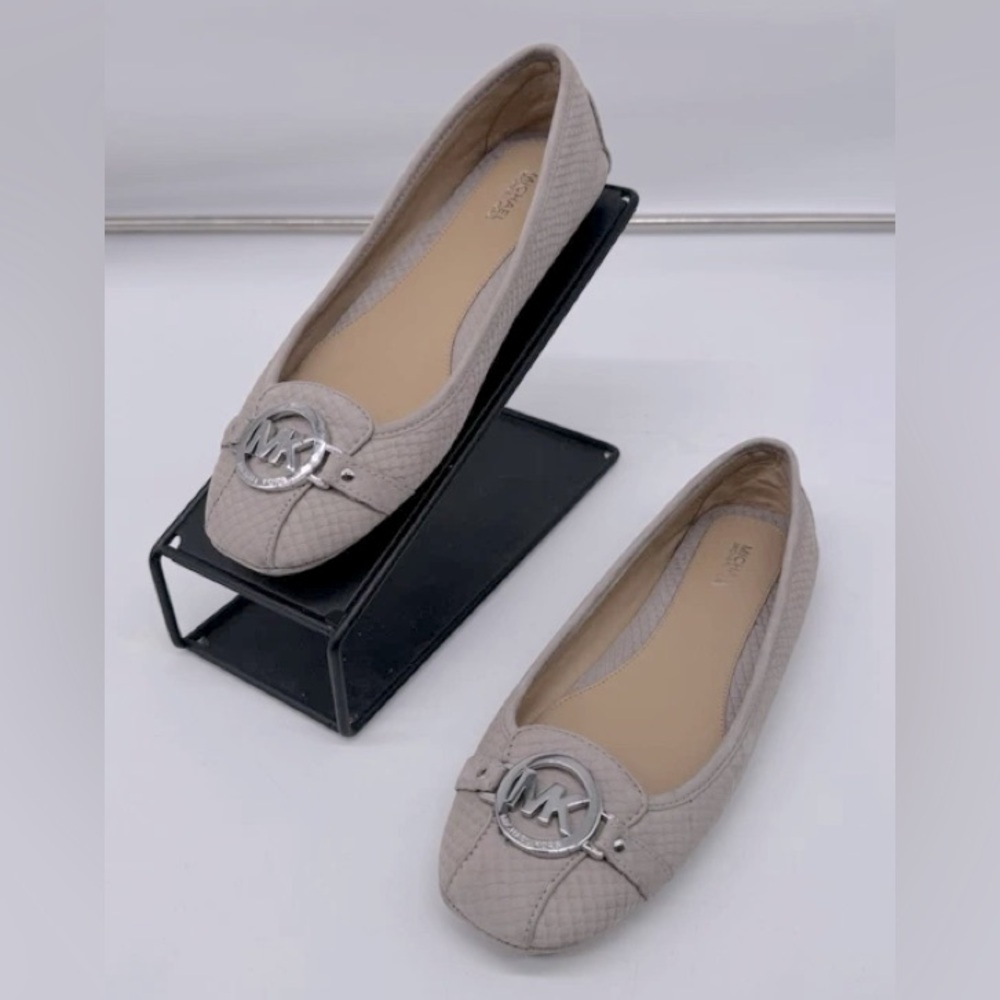 Michael Kors Women's Taupe Fulton snake embossed flat